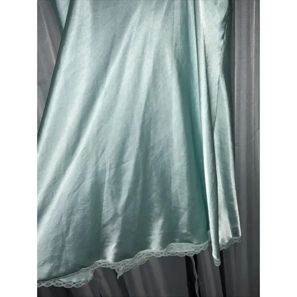 Victoria Secret Soft Aqua Satin Chemise Y2K Delicate Dreamy Charm Sz Large